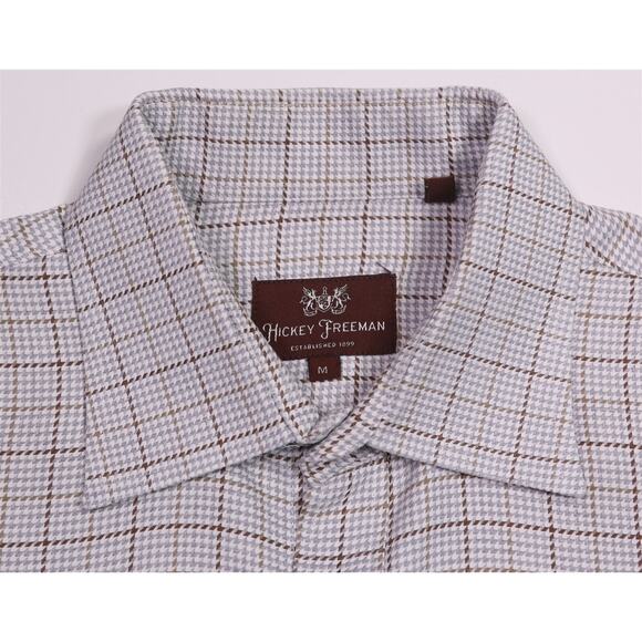 Hickey-Freeman Current Gray Gold Check Cotton Dress Shirt Medium - Picture 5 of 7